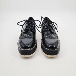 Zara Black Patent Leather Platform Oxford Derby Creepers Size 40 Dark Academia